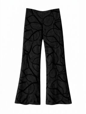 Chico's Black Velvet Chain Print Sleek Stretch Charcoal Black Wide Leg Trousers